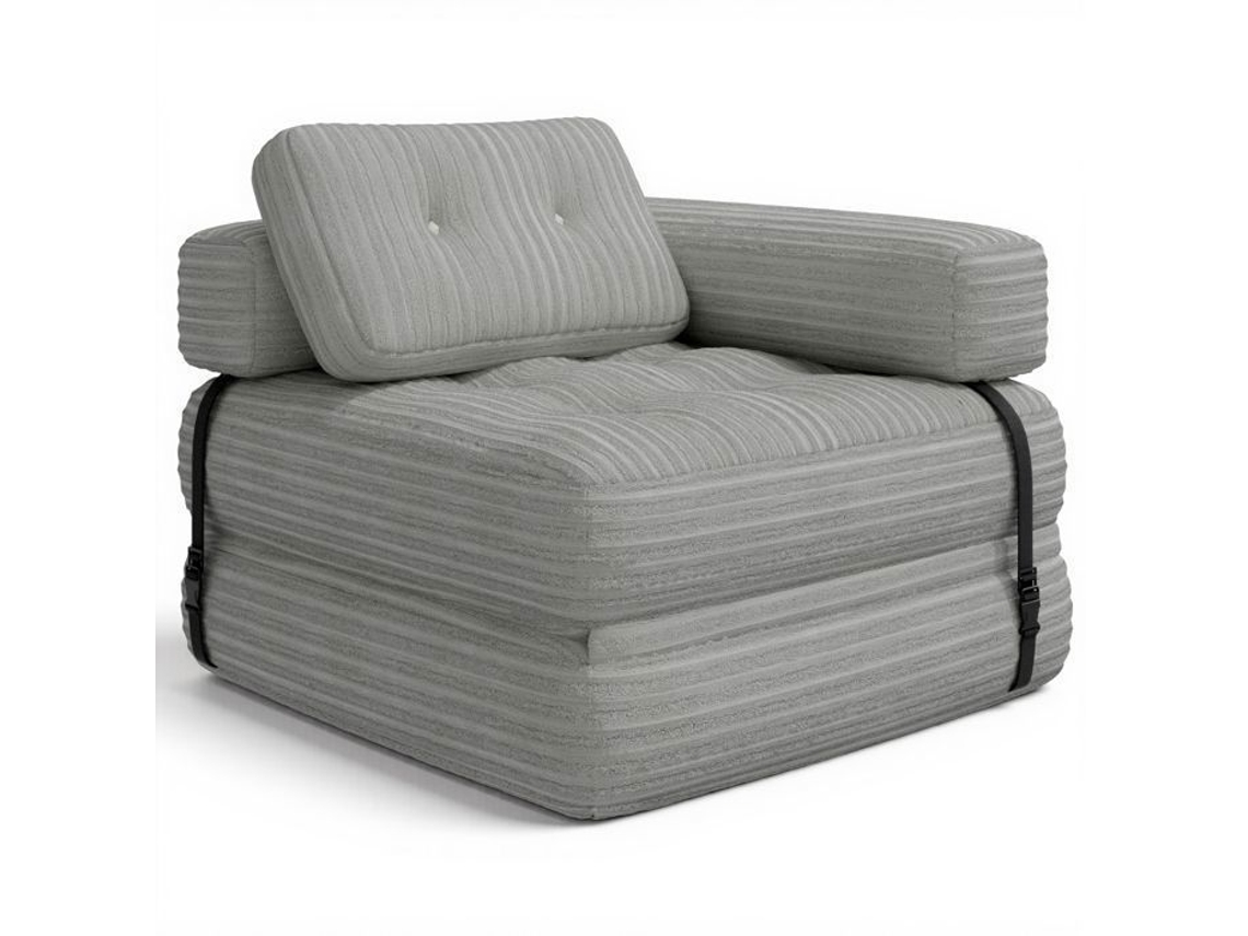 Sofá-cama 1 Lugar Em L - Veludo Cotelê Cinza Listrado - 85 X 170 Cm