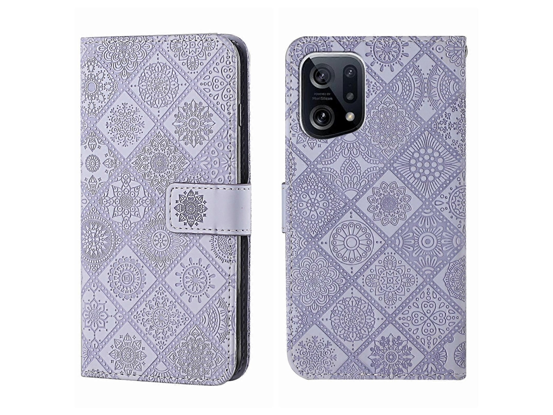 Capa De Celular Em Couro Com Padrão Étnico Em Relevo Para Oppo Find X5