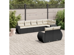 Vidaxl 8 Pcs Conjunto Sofás De Jardim Com Almofadões Vime Pe Preto