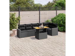 7 Pcs Conjunto De Sofás P/ Jardim C/ Almofadões Vime Pe Preto Dkd Home Decor