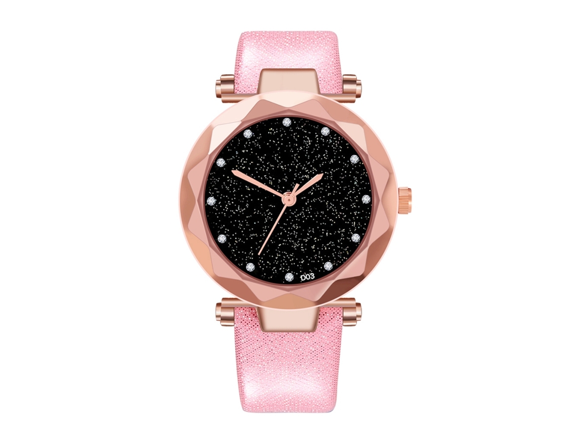 Relógio de Pulseira Feminino de Quartzo com Pulseira de Couro Pu Estilo Simples Rosa