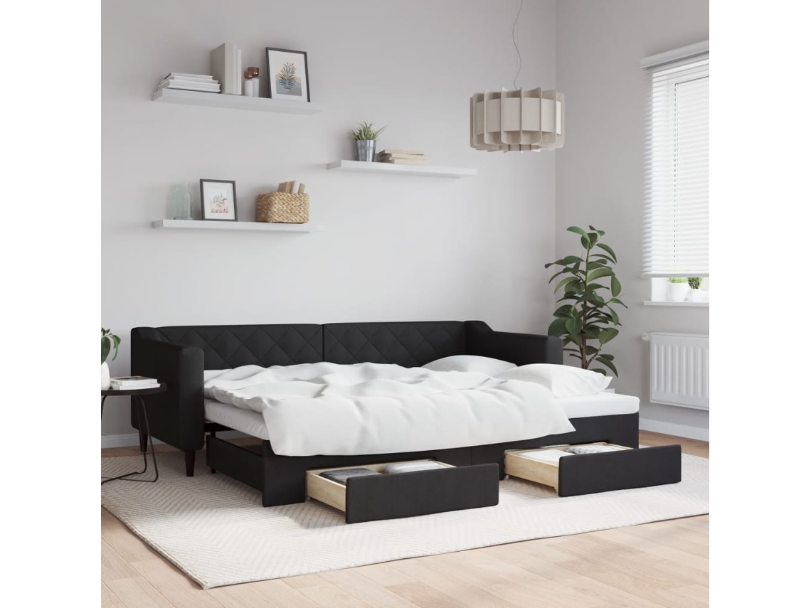 Vidaxl Sofá-cama Com Gavetão E Gavetas 80x200 Cm Tecido Preto