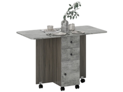 Mesa Dobrável Com Dois Tampos Rebatíveis, Duas Gavetas, Um Armário E Prateleira De Arrumação, 120x60x76,5 Cm, Cinza