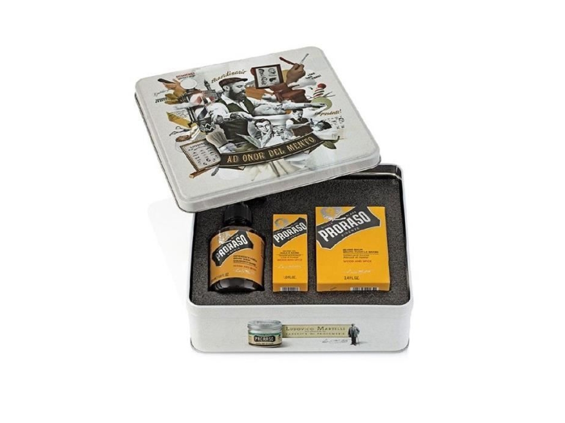 Coffret De Cuidados Para A Barba Proraso Madeira E Especiarias Champô Bálsamo Óleo