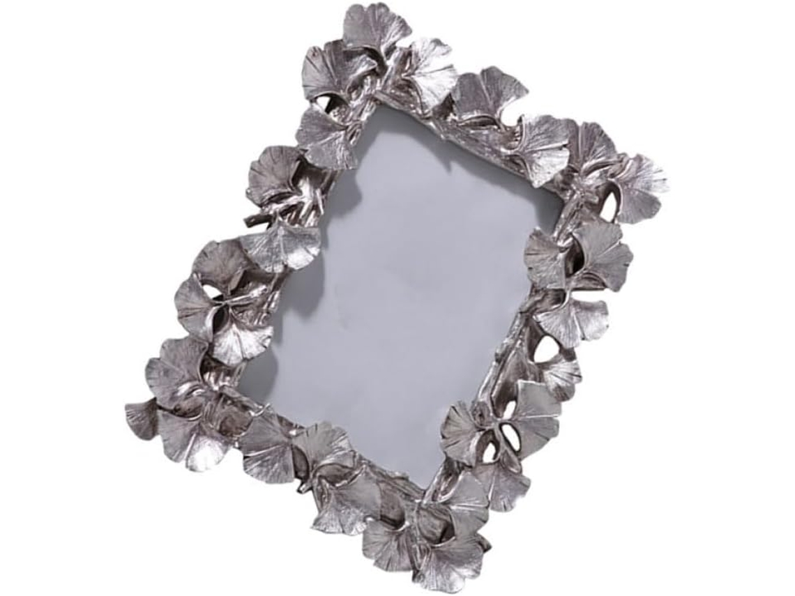 Porta Retratos Decorativo Resina Prateada Formato Folha Ginkgo Estilo Antigo Elegante Espaços Personalizados GOKOCO