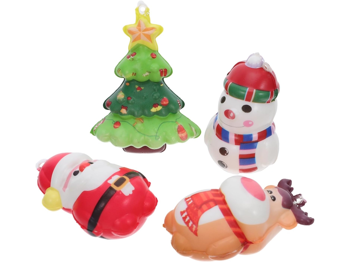 Conjunto De 12 Brinquedos Antiestresse Natalinos Com Desenhos De Papai Noel, Boneco De Neve E Junco.