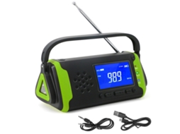 Rádio meteorológico AQUAFORGE FM com Manivela, Energia Solar, Carregador de emergência, Lanterna, Verde