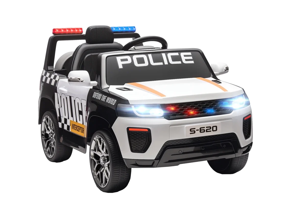 Veículo De Patrulha Elétrico Com Controle Remoto, Motor Duplo, Sirene, Branco