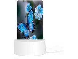 Luminária Noturna Led Acrílica Plug And Play Com Base De Plástico, Estampa De Borboleta E Flor Azul, Brilho Uniforme E