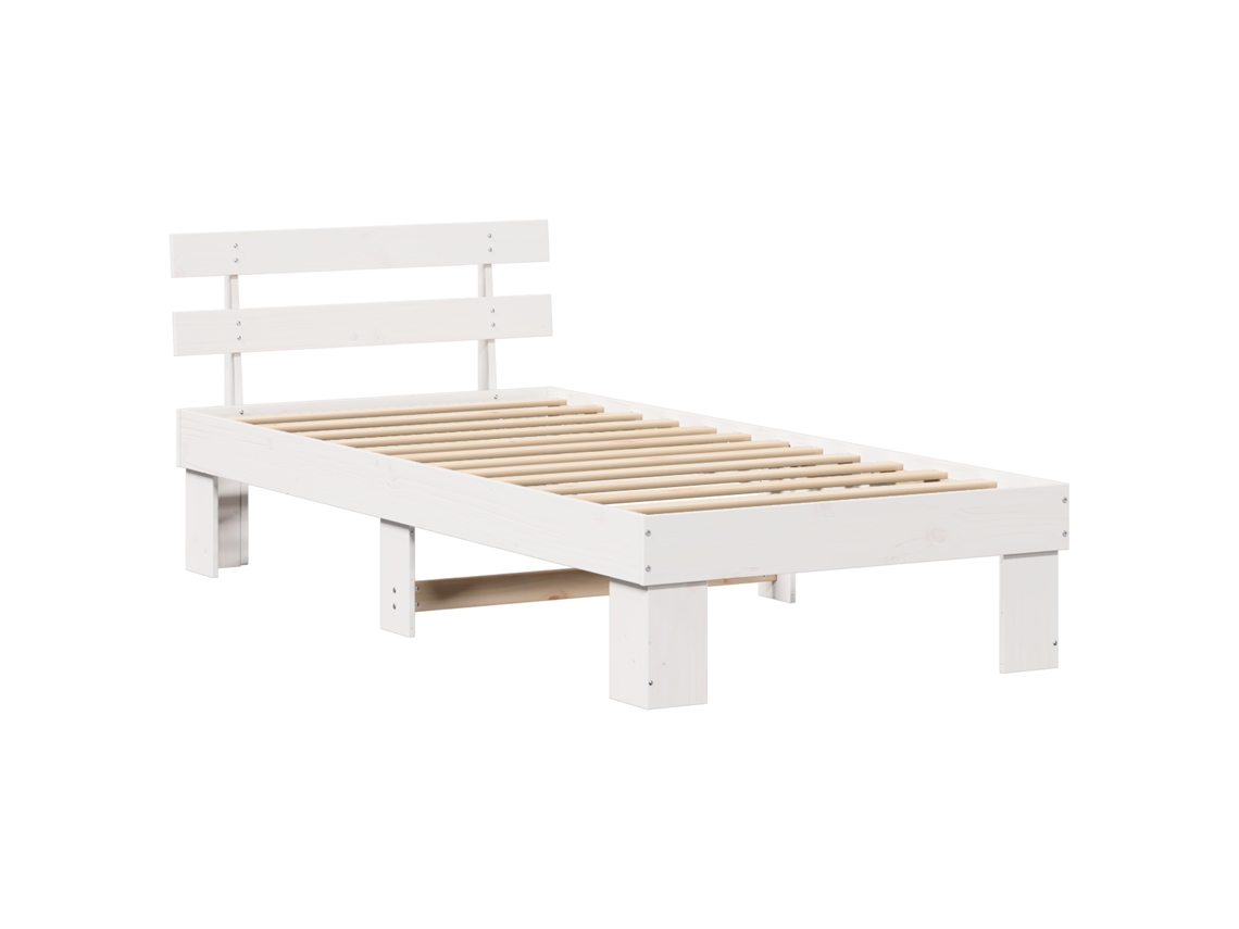 Conjunto 1 Estrutura Da Cama Vidaxl Branco Madeira De Pinho Maciça (90 X 200 Cm)
