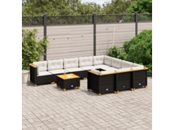 Vidaxl 11 Pcs Conjunto Sofás De Jardim C/ Almofadões Vime Pe Preto