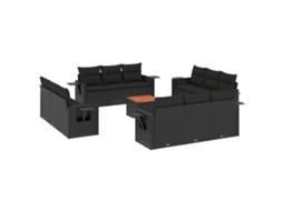 Conjunto de 13 Sofás de Jardim com Almofadões Vime Pe Preto MAISON EXCLUSIVE