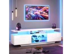 Móvel Tv 160x40x45cm Led Brilho 8 Prateleiras 2 Armários Mdf Até 70 Polegadas