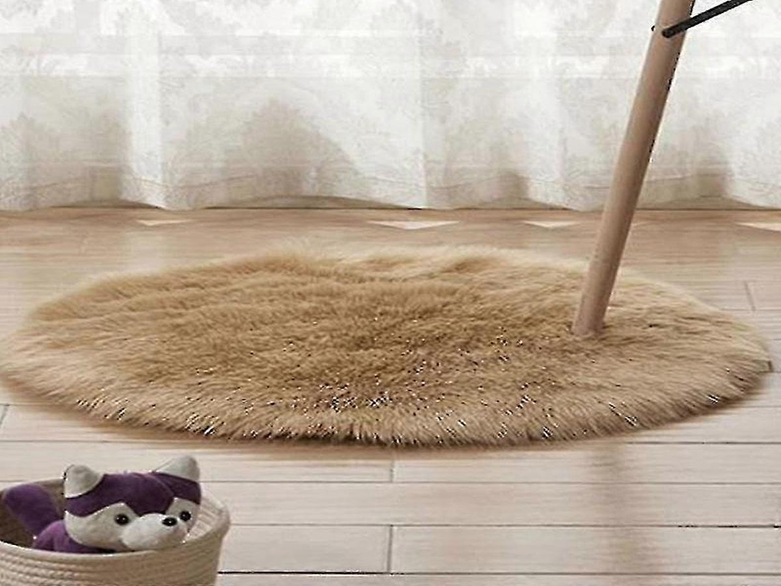 Lurelia Tapete Redondo Infantil Lavável Macio Fofo Fibra Acrílica Lã Artificial Camelo Sala Quarto R155
