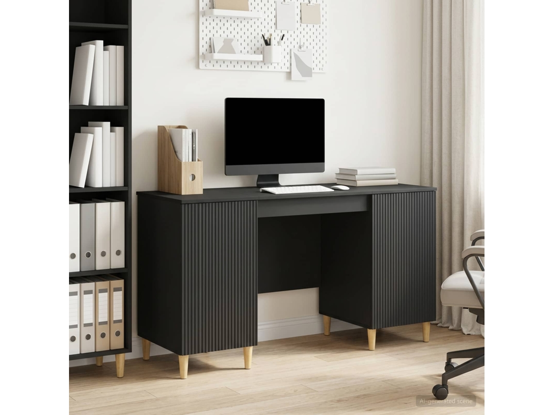 Vidaxl Mesa Com Porta Preto 142,5 X 50 X 75 Cm Derivados De Madeira