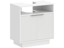 Armário Para Pia Com 2 Portas Ranhuradas E Compartimento Aberto Para Sem Pedestal, 60x33x63 Cm, Branco