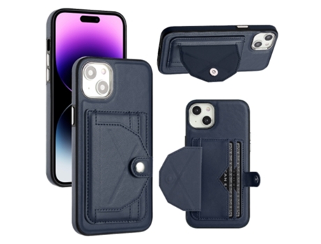 Capa Mobile Phone Cases Shockproof With Card para iPhone 15 Plus Pele Castanho