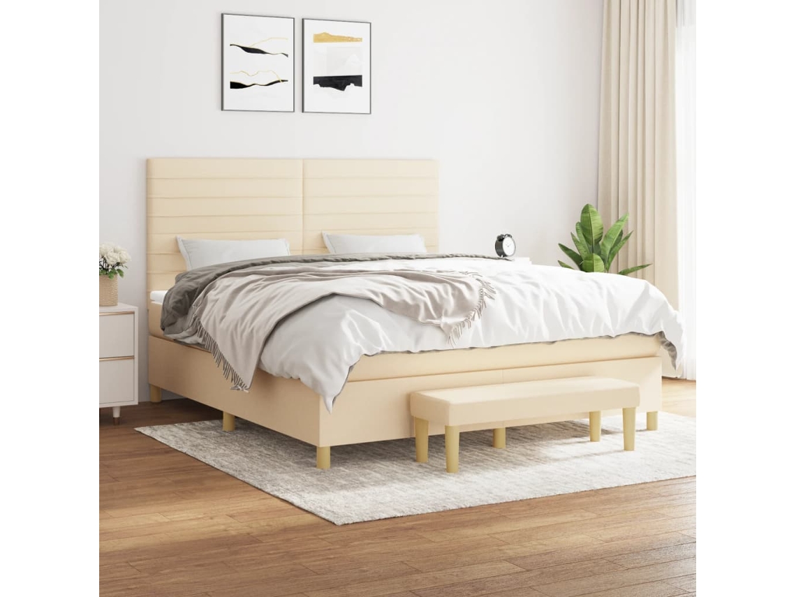 Vidaxl Cama com Molas/colchão 180x200 Cm Tecido Cor Creme