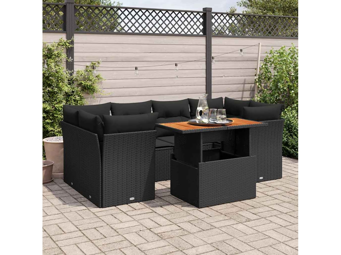 Vidaxl 7 Pcs Conjunto De Sofás P/ Jardim C/ Almofadões Vime Pe Preto