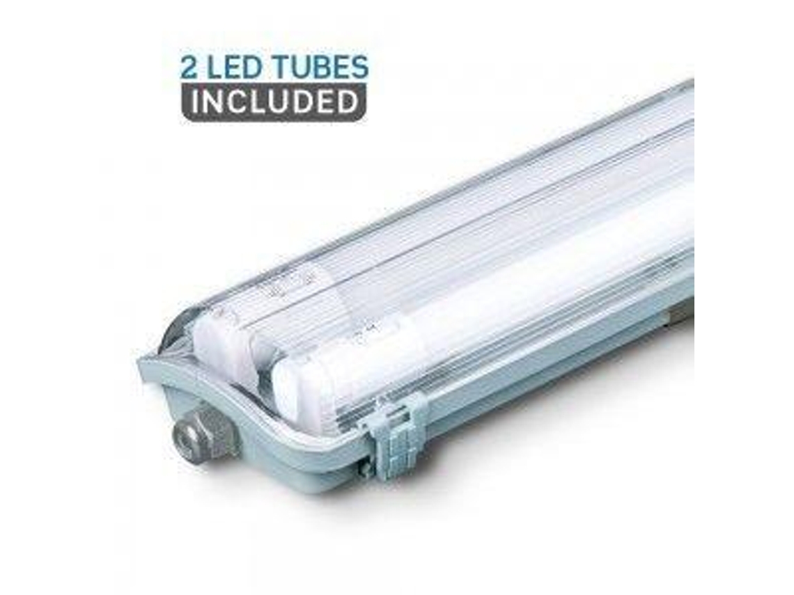 Armadura Estanque Base T8 2X18W Branco Frio Tubos Incluídos