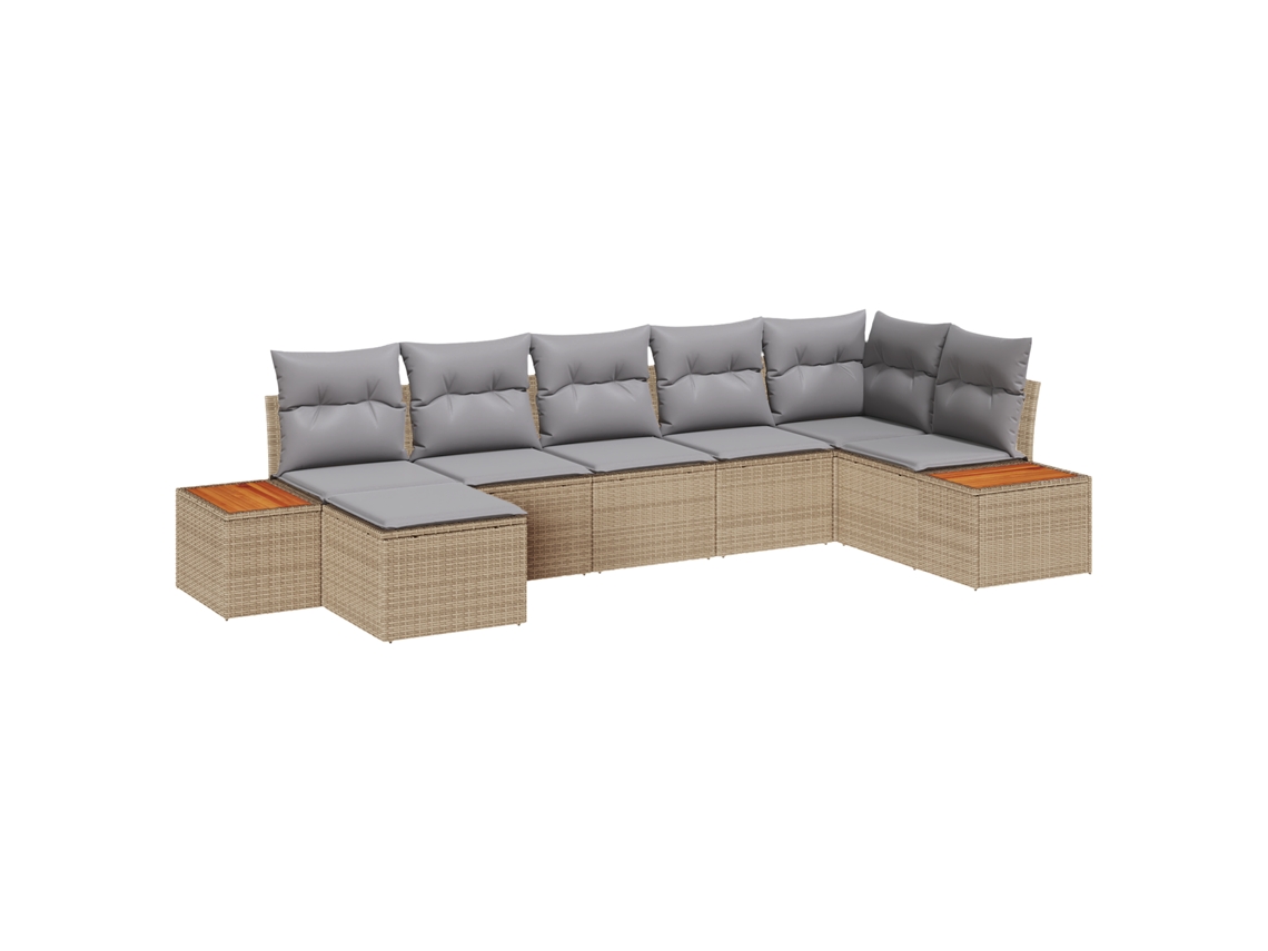 Conjunto 7 Sofá De Jardim Vidaxl Bege Vime Pe (319 X 154 X 85 Cm)