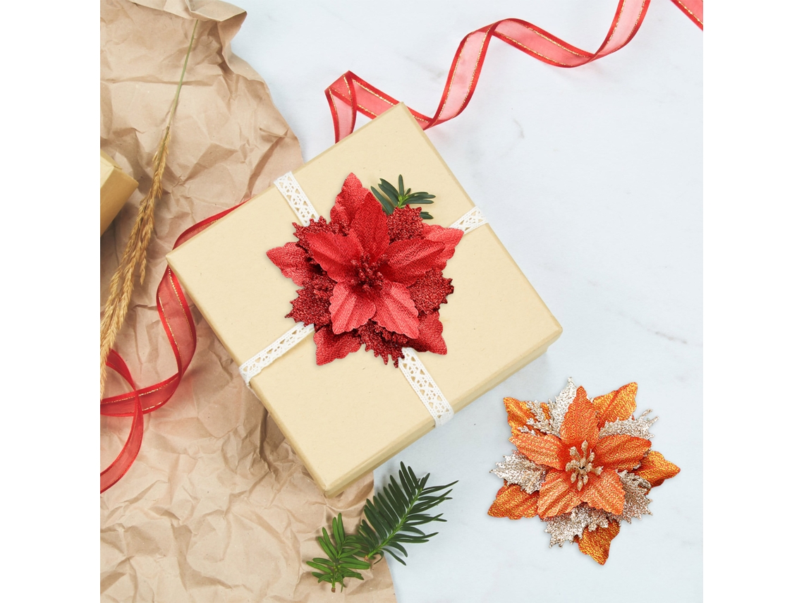 Flor De Natal Artificial Dourado Champanhe Com Presilhas Eoocoo