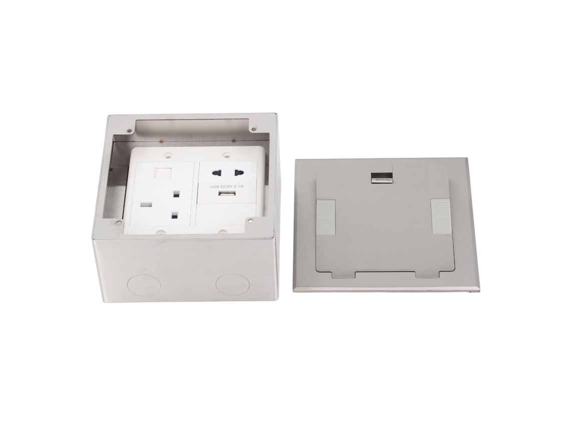 Tomada De Piso Embutida Aço Inox 3p Com Usb E Porta