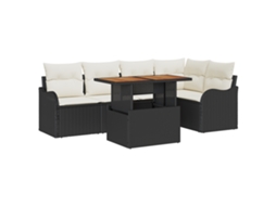 Conjunto 6 Sofá De Jardim Vidaxl Preto Vime Pe (100 X 55 X 73 Cm)