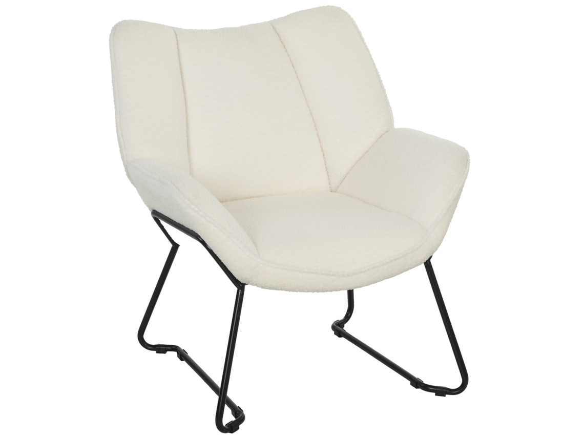 Cadeira de Destaque Moderna,Estofada em Pelúcia Sherpa,Encosto Largo,Branco BTFORUS