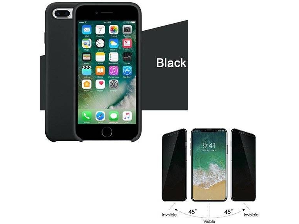 Kit Capa e Película de Vidro iPhone 6 Plus, 6s Plus Silicone Preto