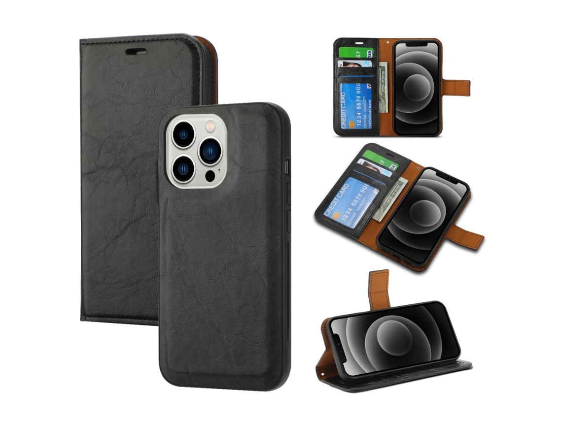 Capa Destacável Textura Louco Para Iphone 15 Plus Pele Sintética Magnética Preto