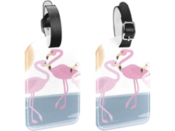 Conjunto De 2 Etiquetas Bagagem Em Imitação Couro Proteção Privacidade Flamingo