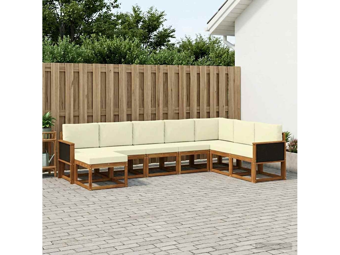 Vidaxl Conjunto De Sofás Para Exterior 8 Pcs Natural E Creme