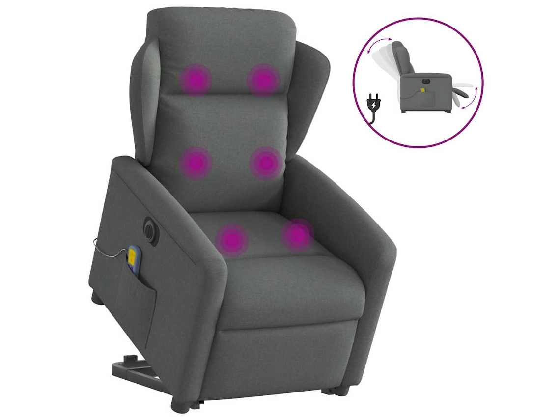 Vidaxl Poltrona Elétrica Elevatória Massagens Tecido Cinzento-escuro