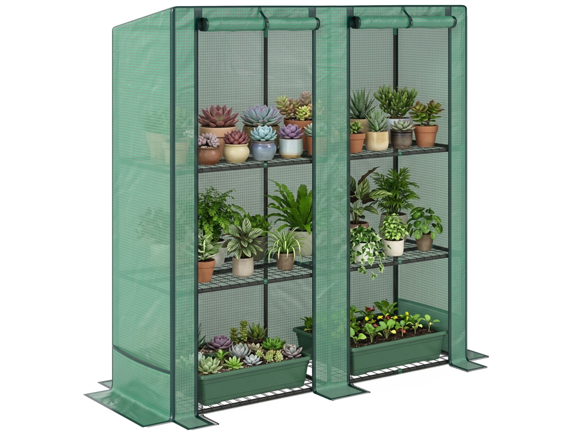 Mini Estufa com Prateleira de 3 Níveis. Cobertura Plástica. Resistente Aos Raios Uv. Portátil. Porta de Rolo. 144 X 48 X 152 Cm. Verde Ge