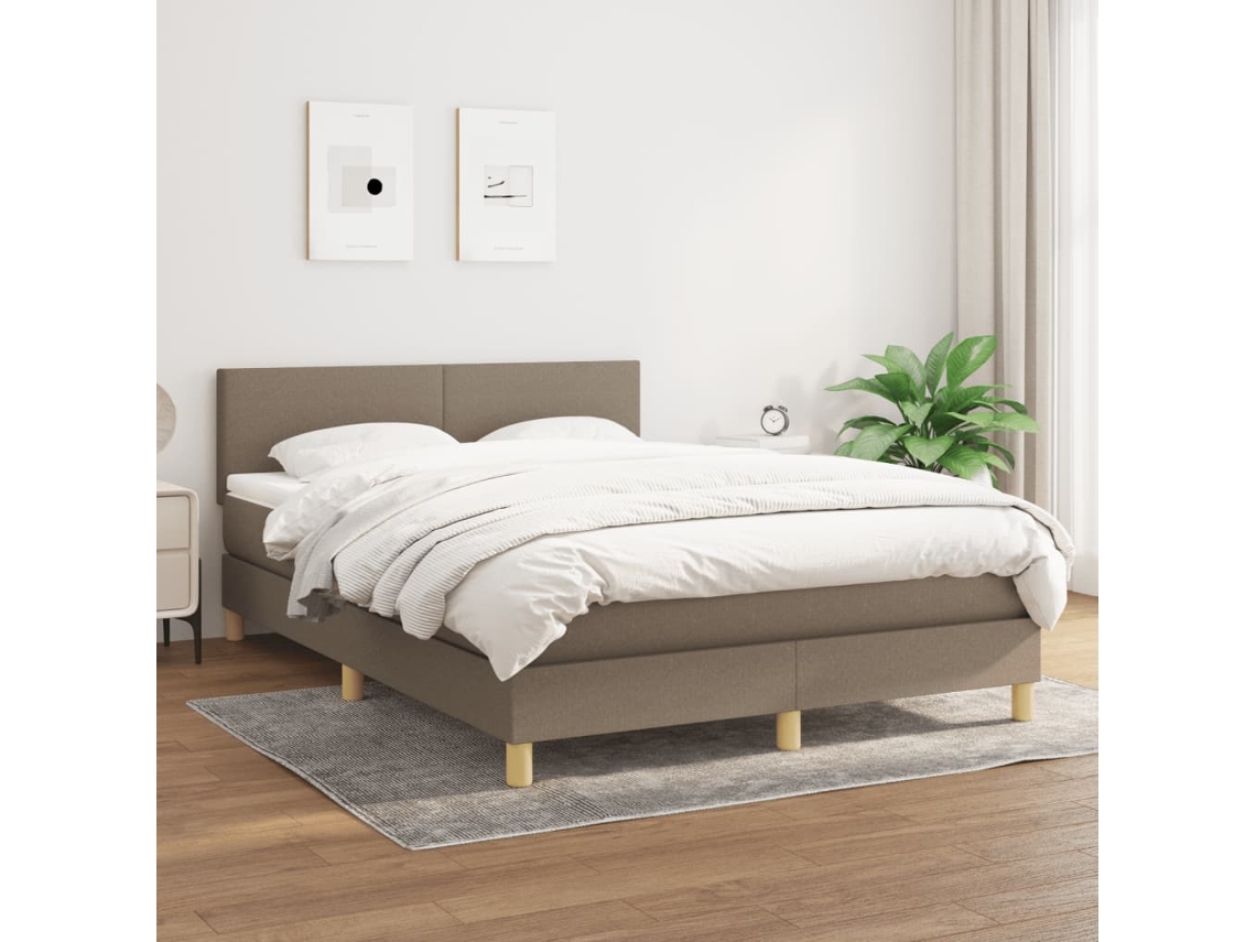 Vidaxl Cama com Molas/colchão 140x200 Cm Tecido Castanho acinzentado