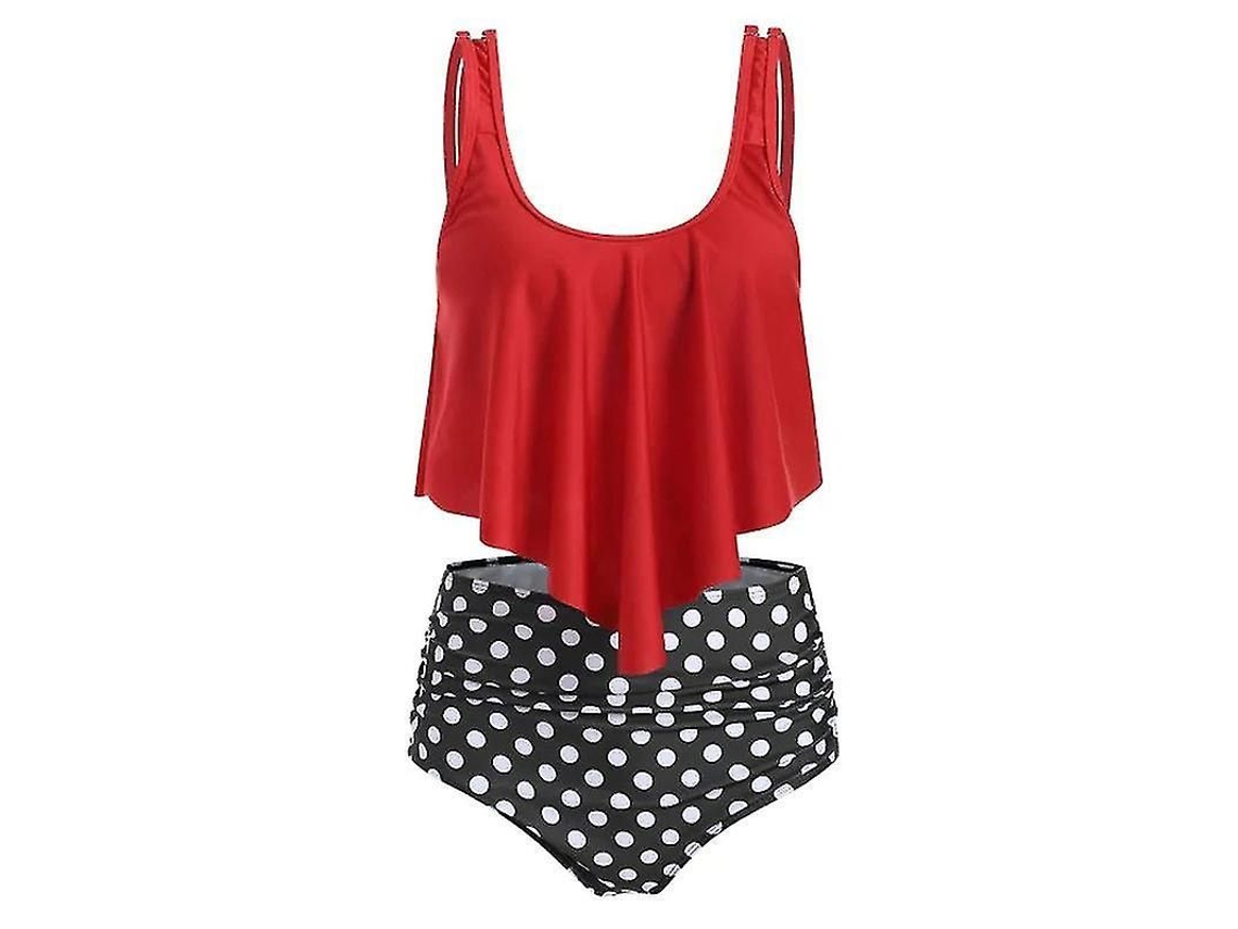 Fasst traje de Banho Tankini para Mulher com Babados e Cintura Alta Traje de Praia de Poliéster com Preenchimento
