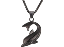 Colar com Pingente de Tubarão/Peixe/Golfinho, Joia Animal, Aço Inoxidável, Bmm 09, Golfinho Preto, 2026 - Masculino/Infantil