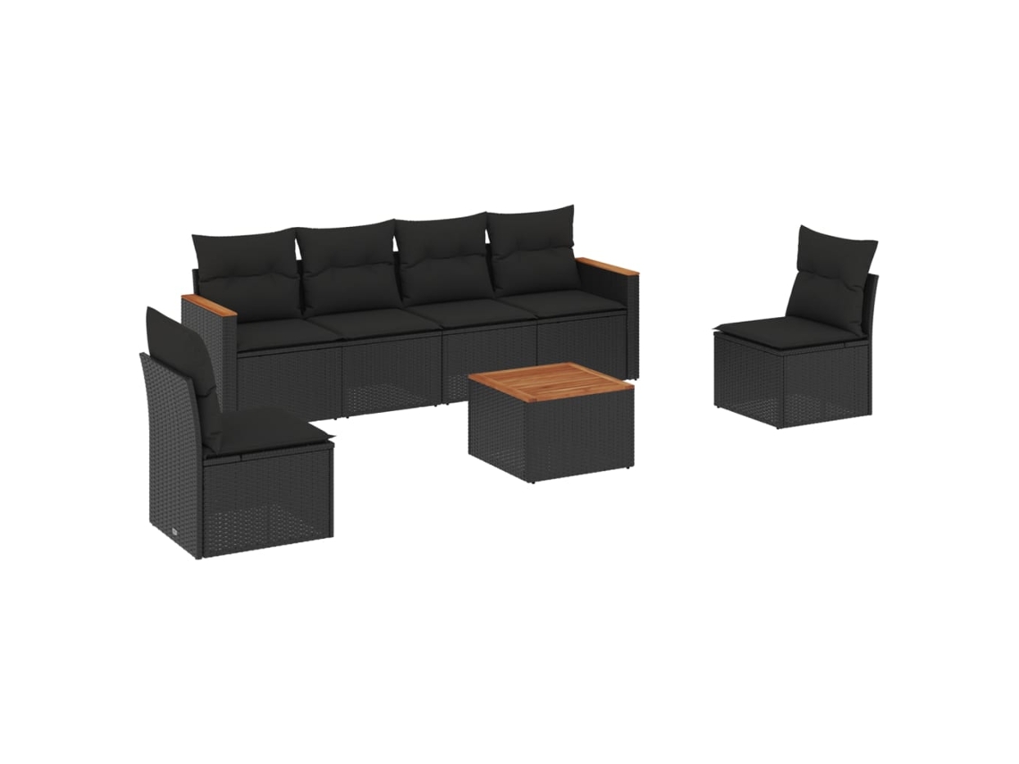 Conjunto de 7 Sofás para Jardim com Almofadões Vime Pe Preto MAISON EXCLUSIVE (7 pcs)