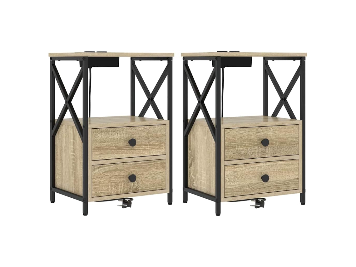 Conjunto de 2 Armários de Cabeceira Carvalho Sonoma 40x31x60 cm MAISON EXCLUSIVE