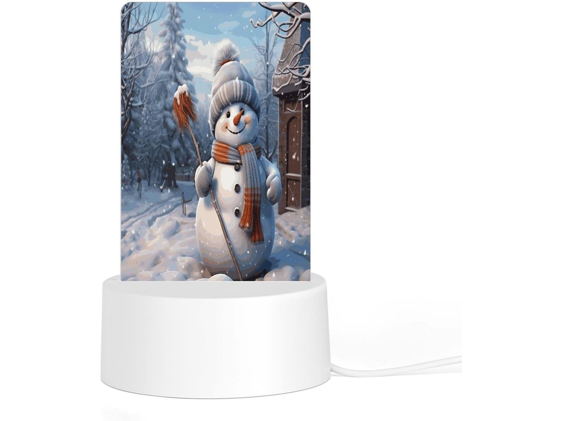 Luminária noturna de LED em acrílico com base e plugue de plástico, com estampa de floco de neve na função de iluminação.
