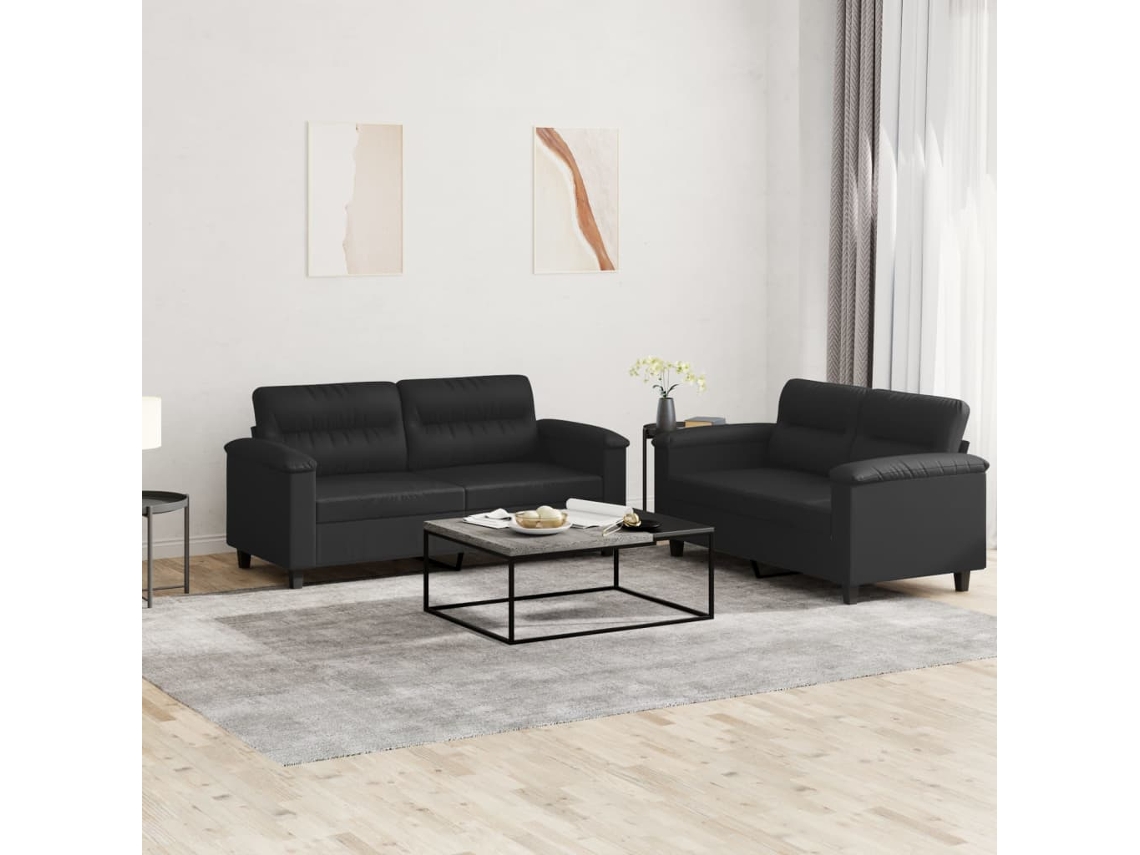 Vidaxl 2 Pcs Conjunto De Sofás Com Almofadões Couro Artificial Preto