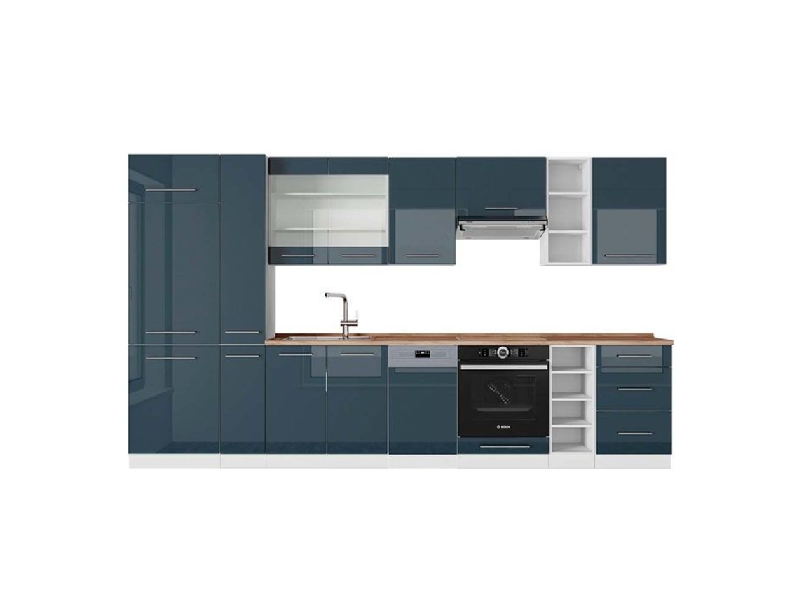 Cozinha Fame-Line, 355 cm, PT Carvalho, azul escuro brilhante/branco VICCO