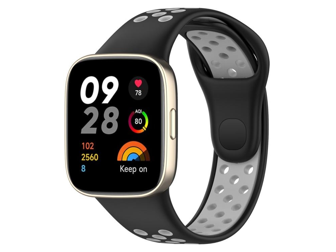 Bracelete para Redmi Watch 3 em silicone esportivo com botão de pressão preto e cinza XIAOMOYU