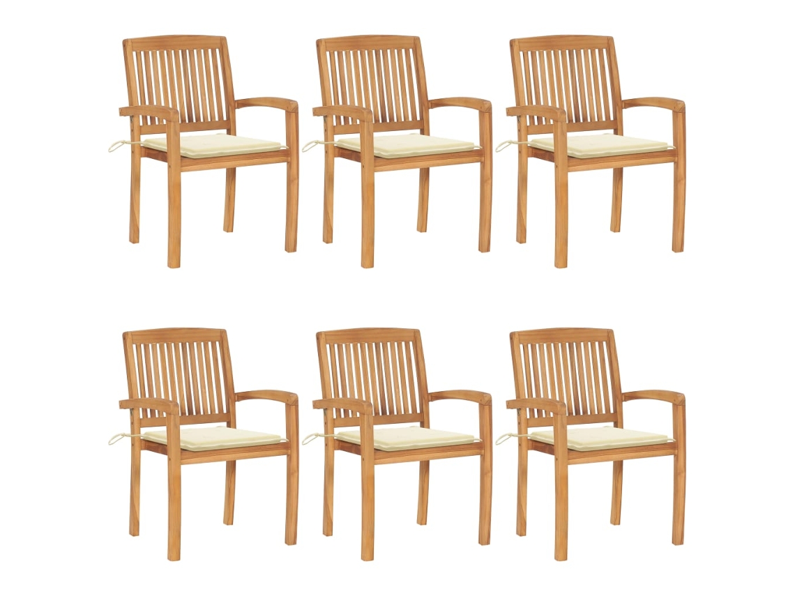 Vidaxl Cadeiras De Jardim Empiháveis C/ Almofadões 6 Pcs Teca Maciça