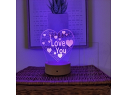 Candeeiro 3d Com Base De Madeira I Love You Lâmpada Mágica