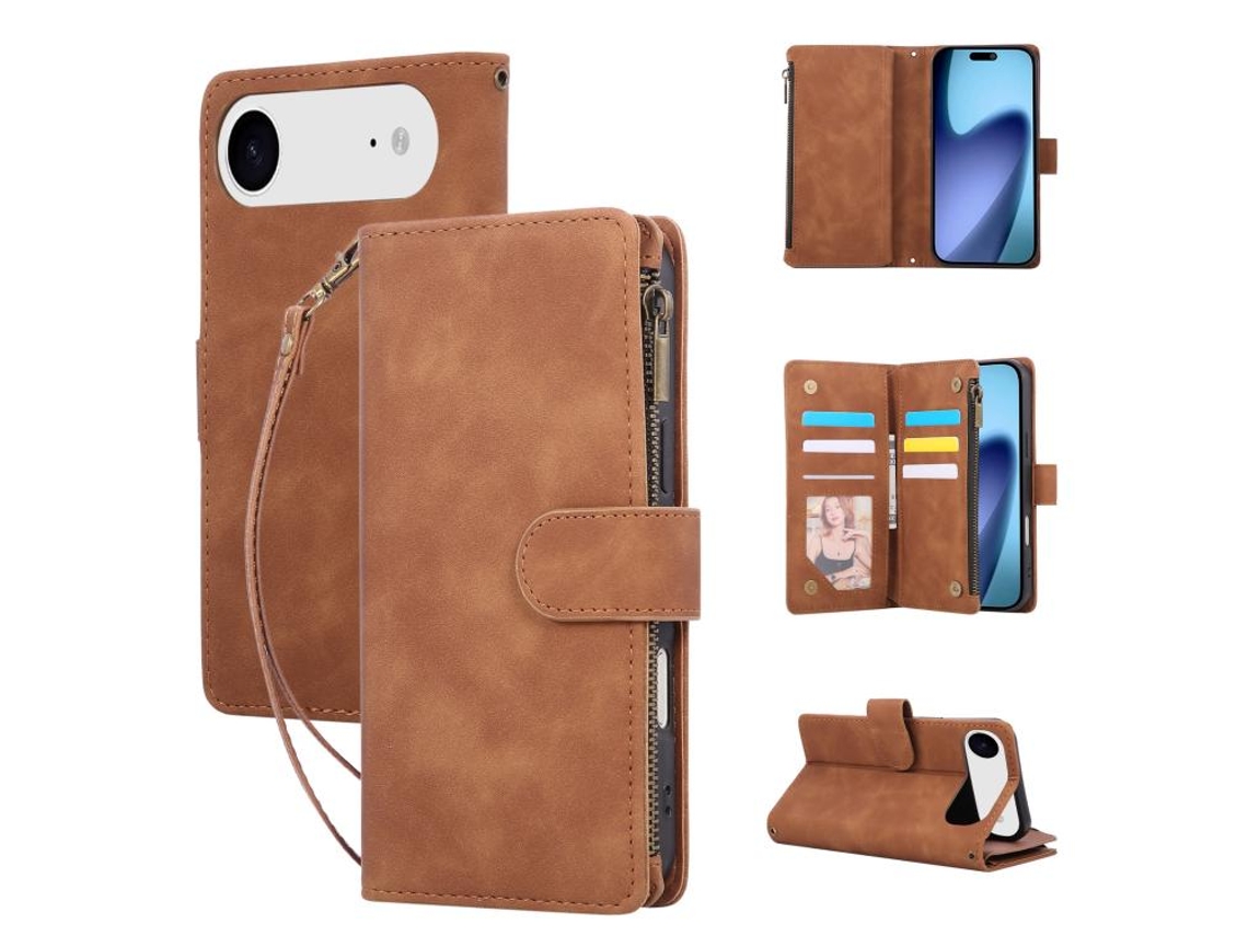 Capa Para Iphone 17 Air - Em Couro Com Bolso Multifuncional Para Vários Cartões