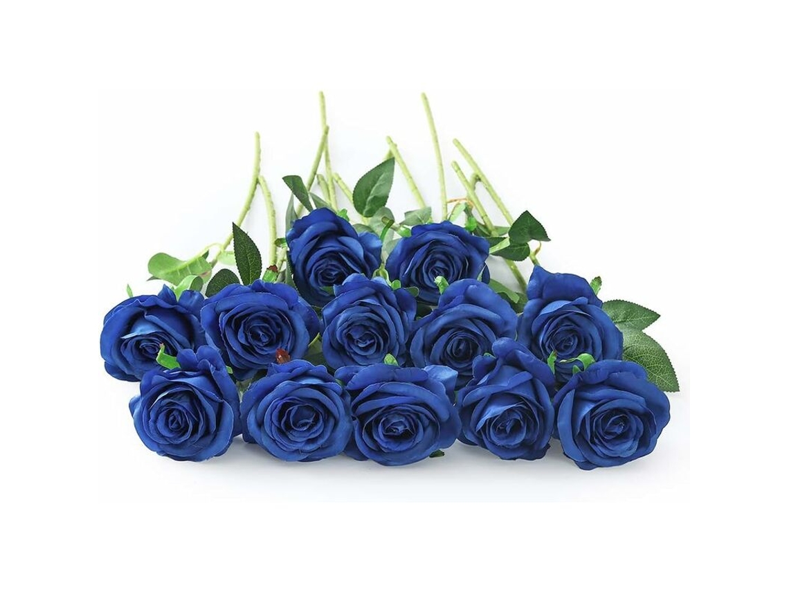 10 Rosas Artificiais de Seda para Decoração de Casa, Azuis, Klb AQUAFORGE