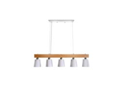 Nettlife Suspensão 5 Lâmpadas E27 Branco Moderno Metal E Madeira Sala De Jantar Lâmpada Diam.102 Cm Para Cozinha Sala Estar Corredor Hotel