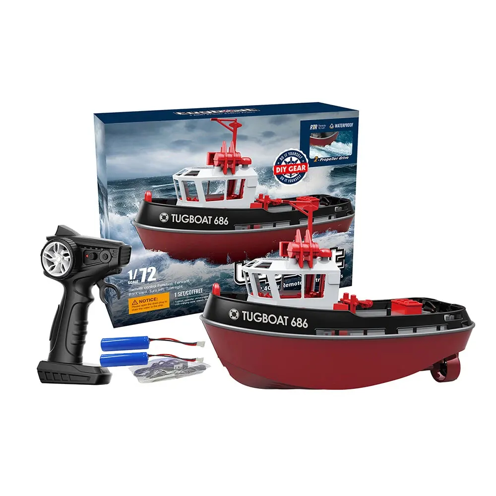 (Preto, 2 pilhas) Barco de controle remoto com potente motor Duplo 2.4g 1/72, barco elétrico semi-elétrico com longo alcance